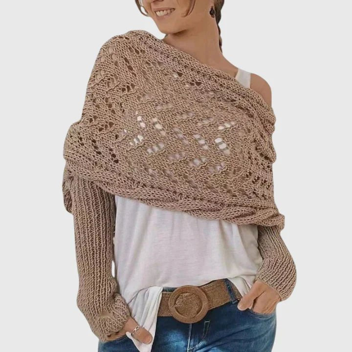 Women's Oversized Knit Wrap Shrug - Beige