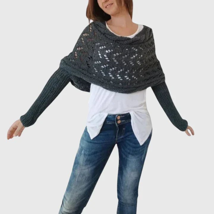 Women's Oversized Knit Wrap Shrug - Dark Gray