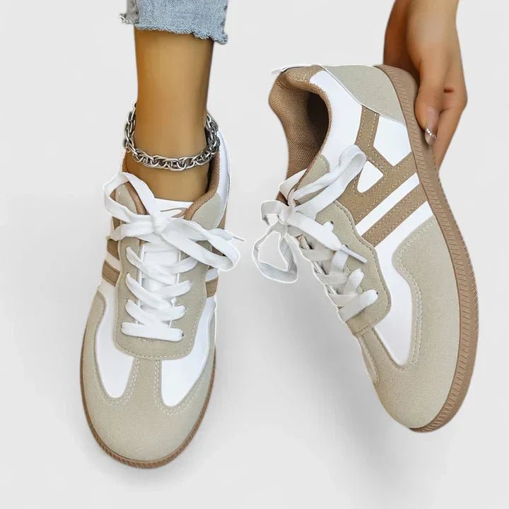 Women's Retro Suede Low-Top Sneakers - Khaki & White