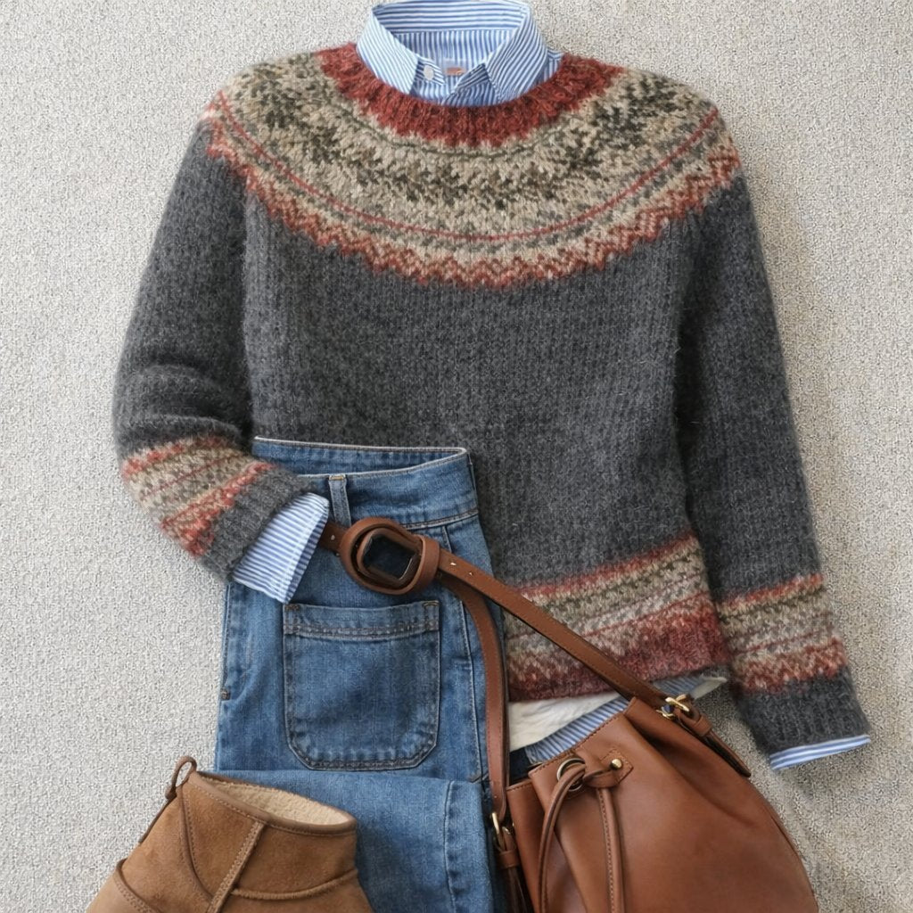Women's Wool Crewneck Christmas Sweater - Gray