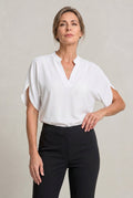 Women's Work Satin V-Neck Blouse - White