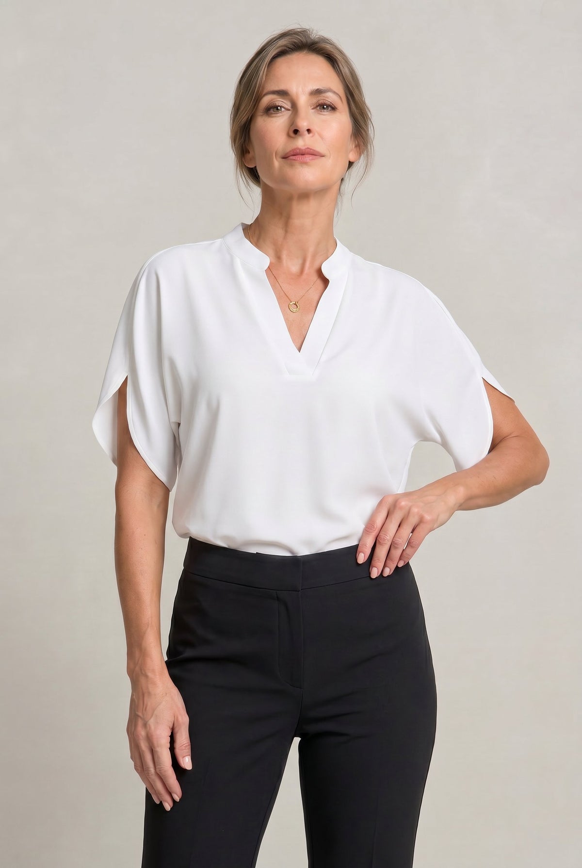 Women's Work Satin V-Neck Blouse - White