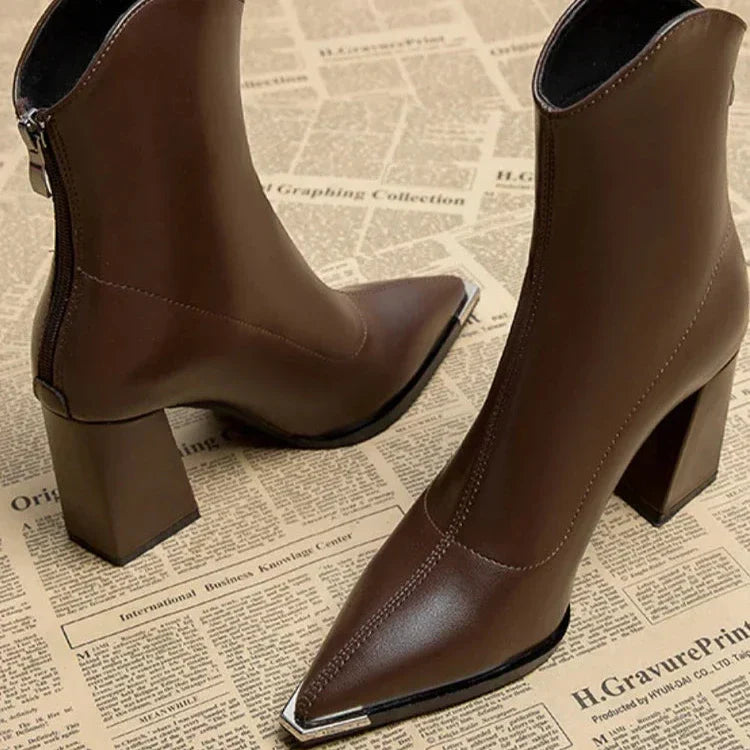 Isla Women's Leather Block Heel Ankle Boots 12