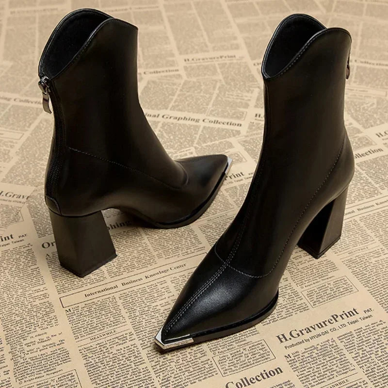 Isla Women's Leather Block Heel Ankle Boots 8