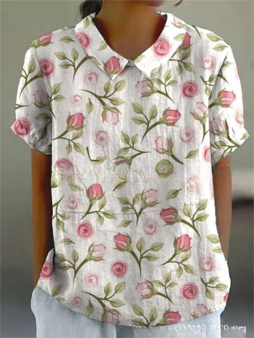 Isla Women's Linen Embroidered Short Sleeve Shirt 5