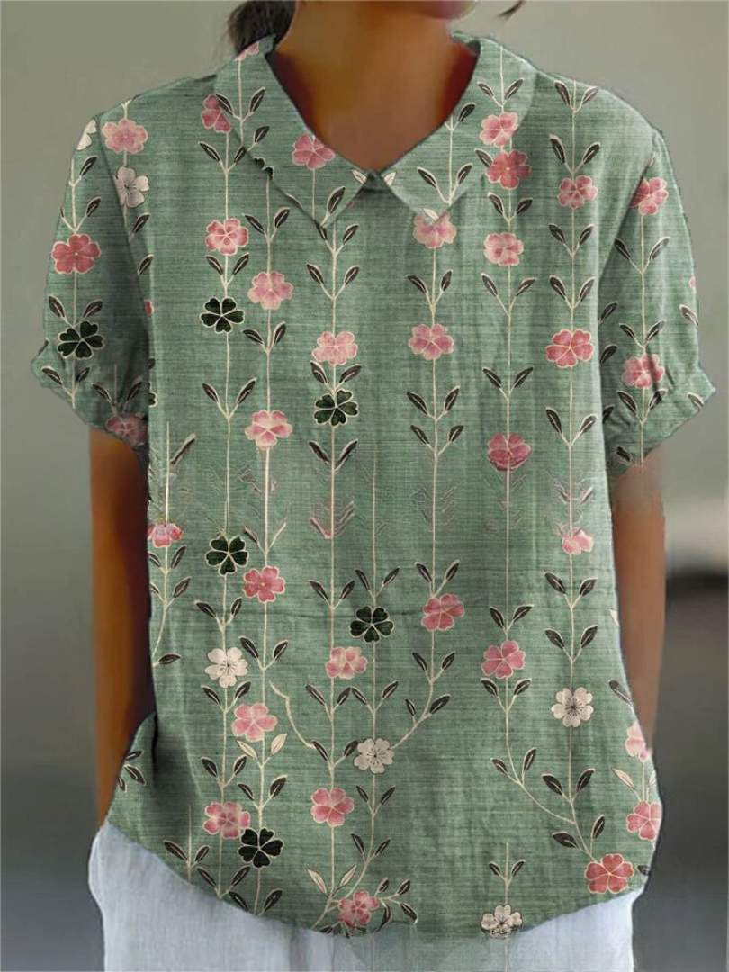 Isla Women's Linen Embroidered Short Sleeve Shirt 7