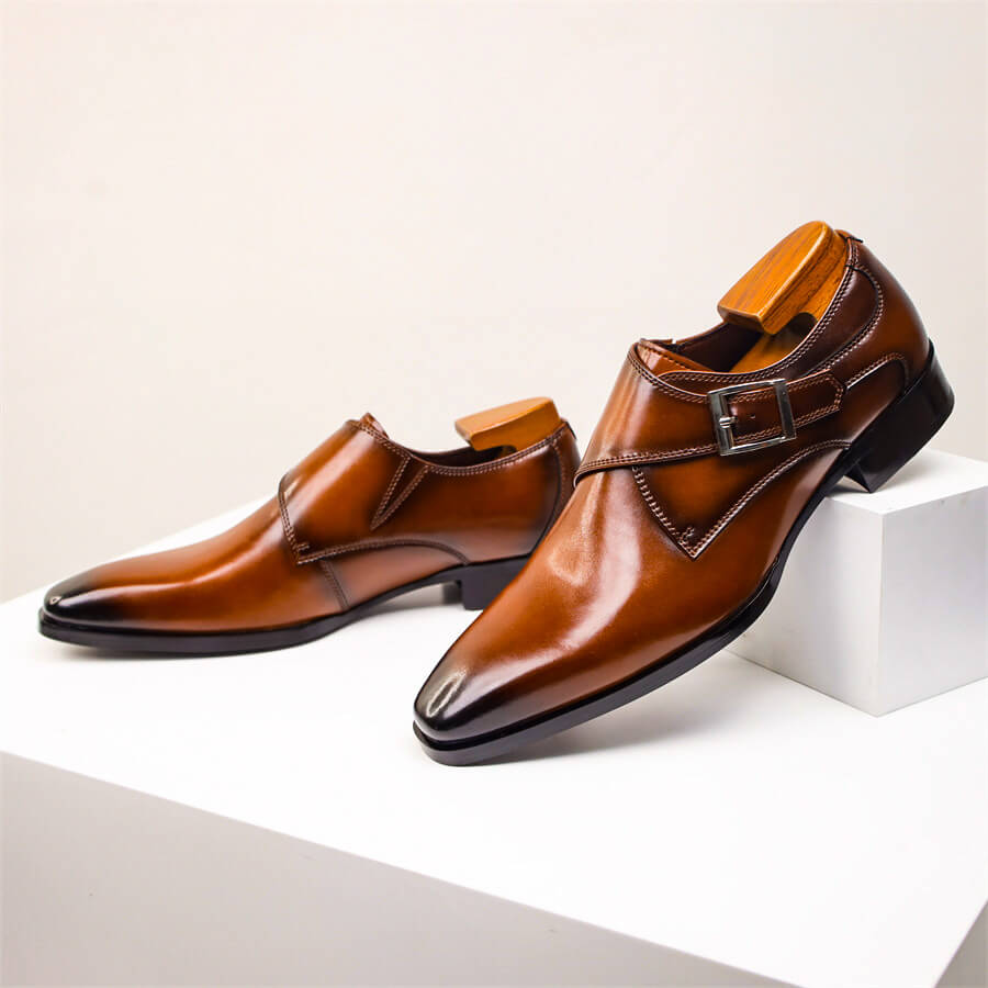 Jasper Men's Leather Monk Strap Shoes 7