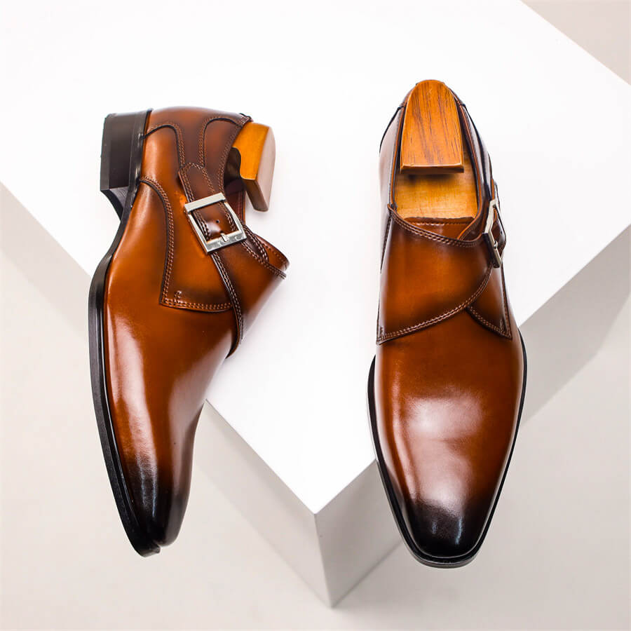Jasper Men's Leather Monk Strap Shoes 9