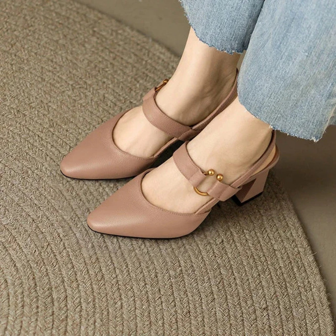Jessica Women's Leather Block Heel Mules 5