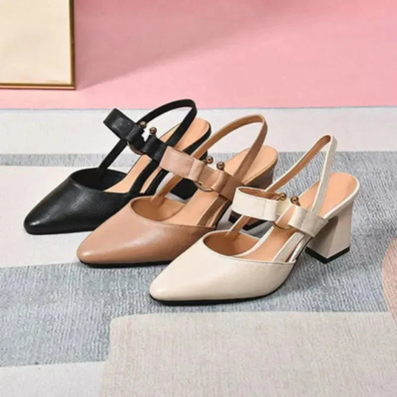 Jessica Women's Leather Block Heel Mules 7