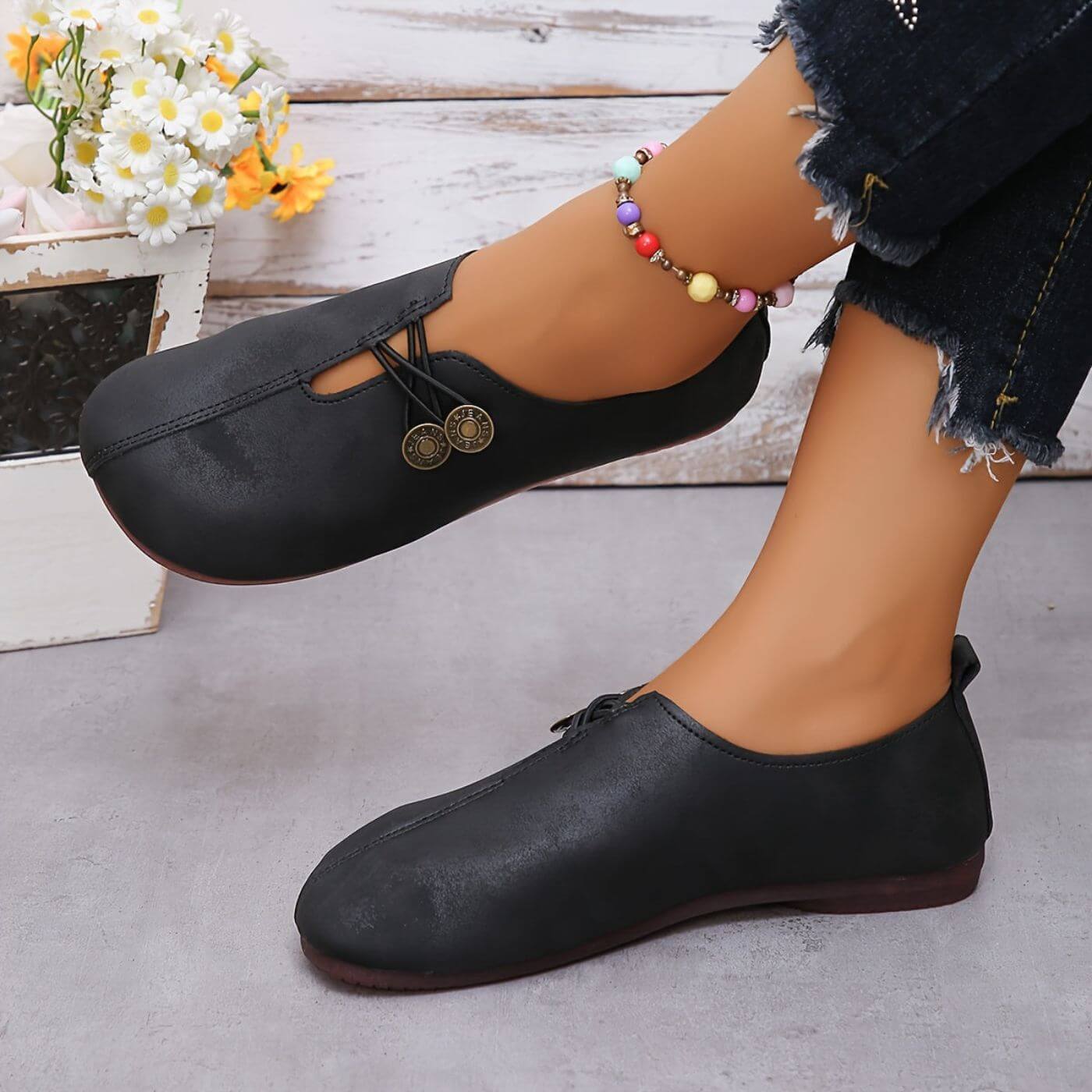 Josephine Women's Leather Button Strap Flats 2