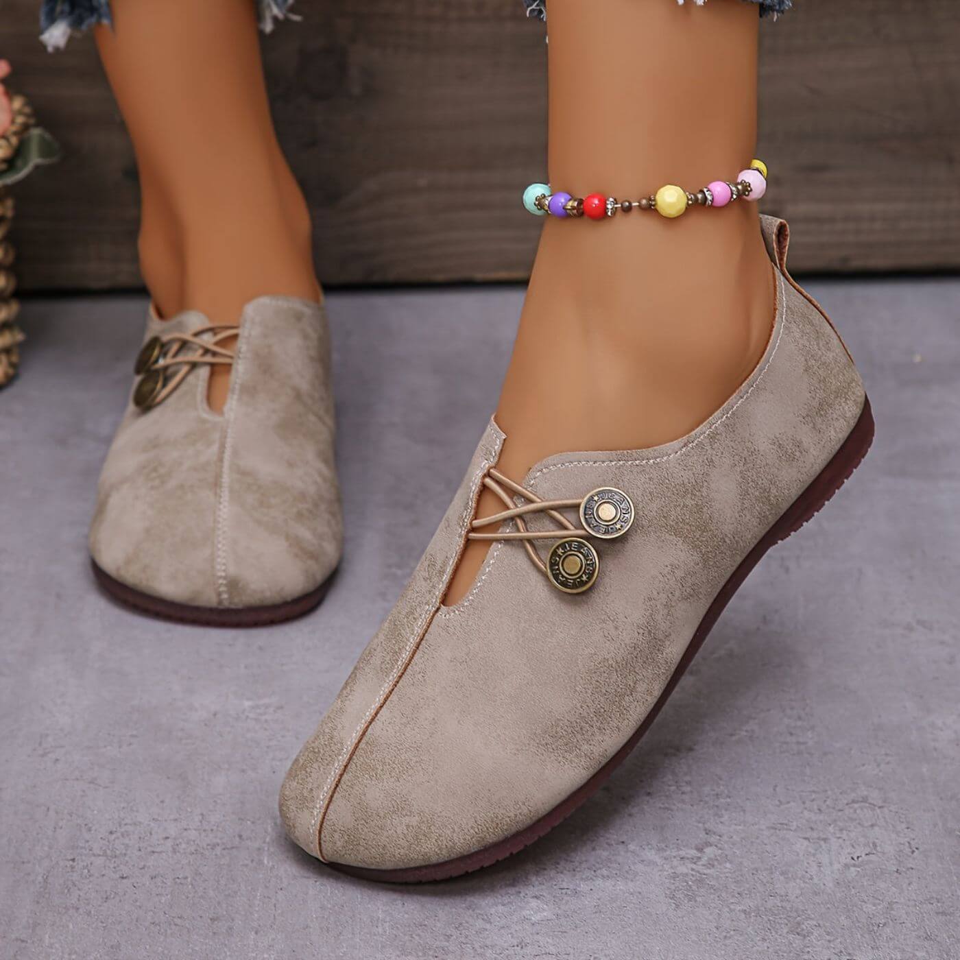 Josephine Women's Leather Button Strap Flats 4