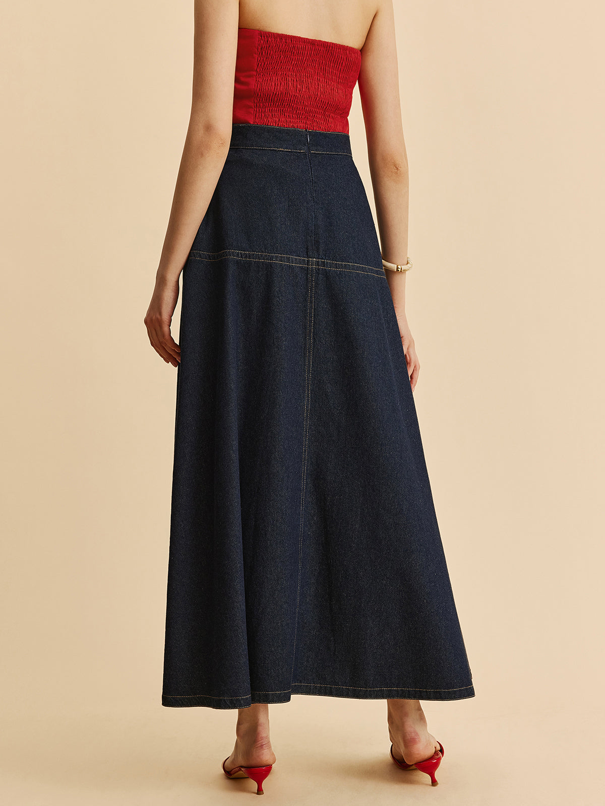 Katherine Women's Strapless Denim Maxi Dress 4