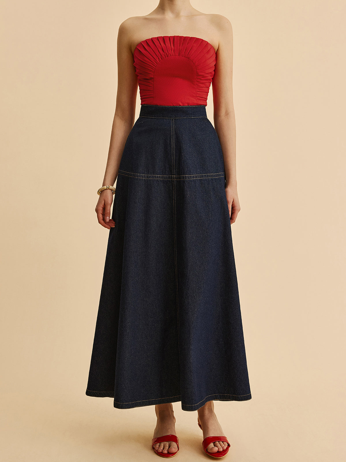 Katherine Women's Strapless Denim Maxi Dress 5