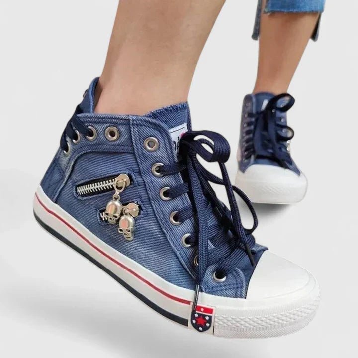 Women's Denim High-Top Sneakers - Navy Blue