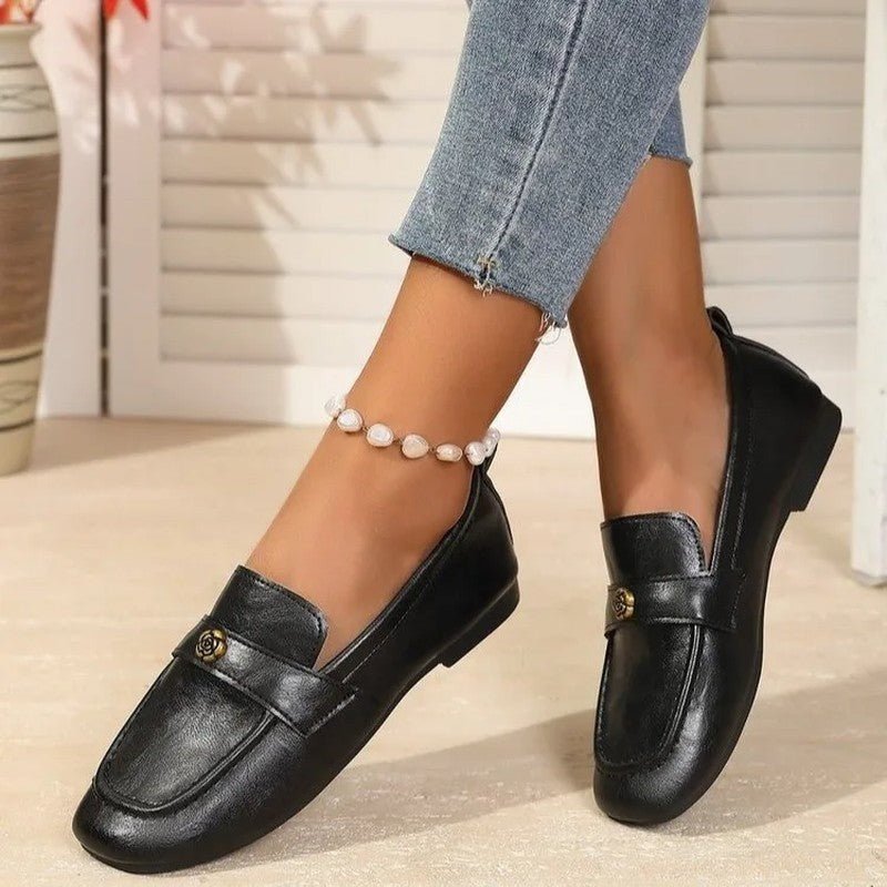 Women's Faux Leather Penny Loafers - Black