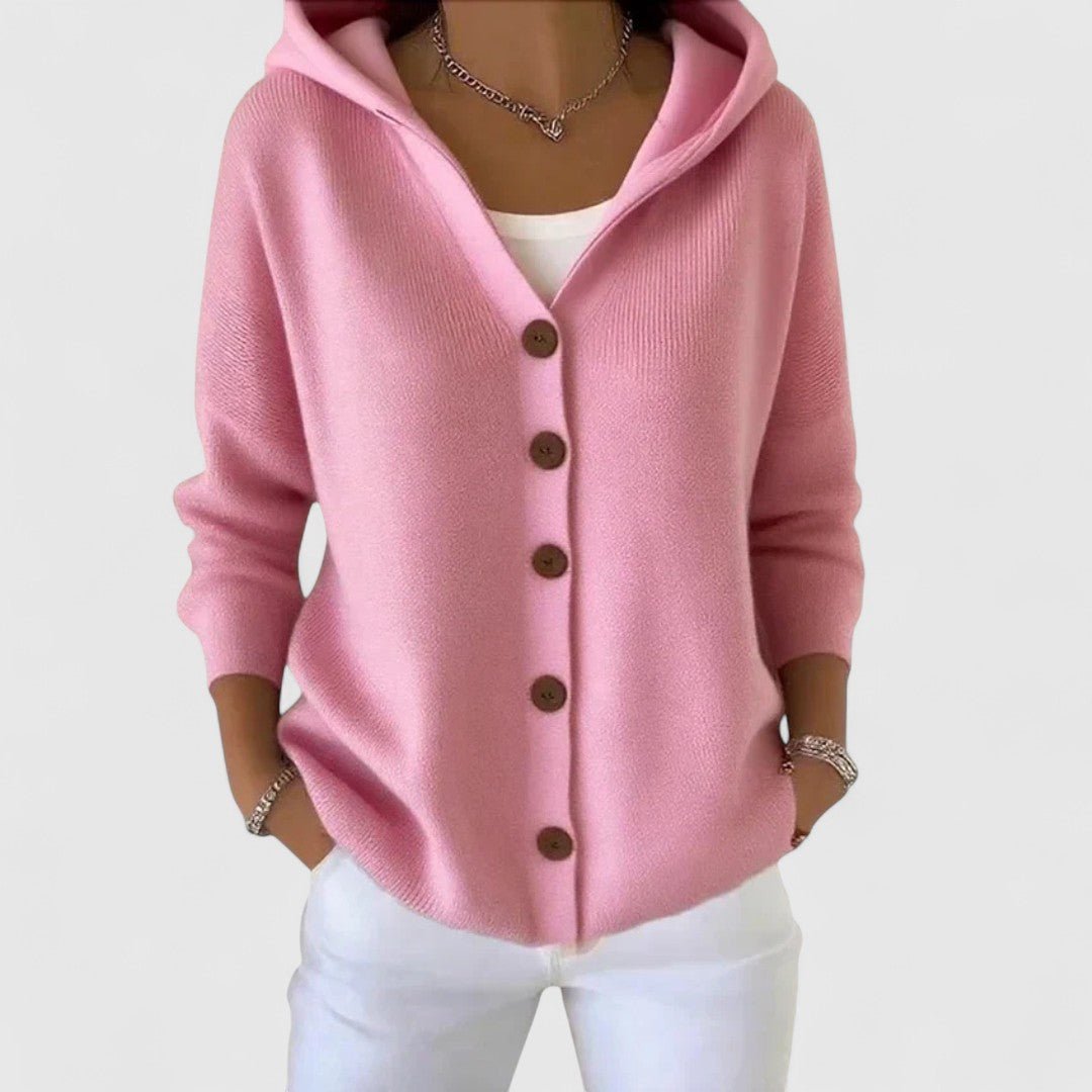 Women's Hooded Knit Cardigan - Pink