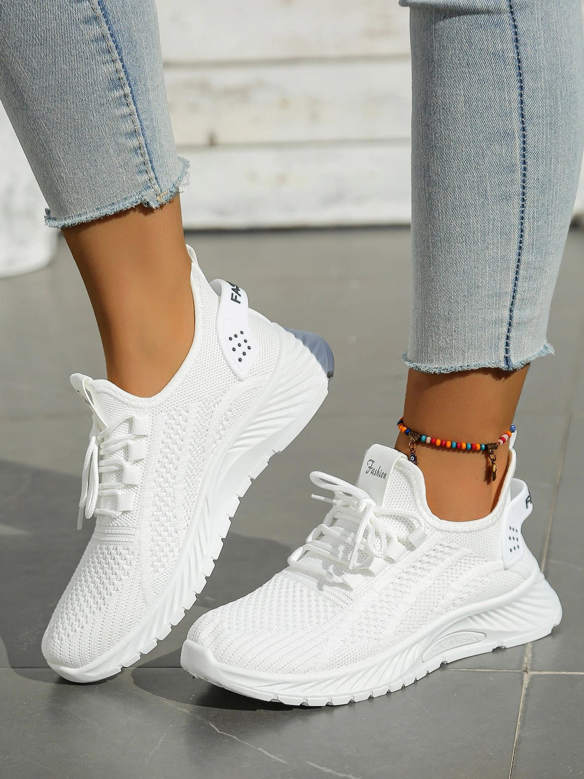 Women's Knit Mesh Lace-Up Sneaker - White