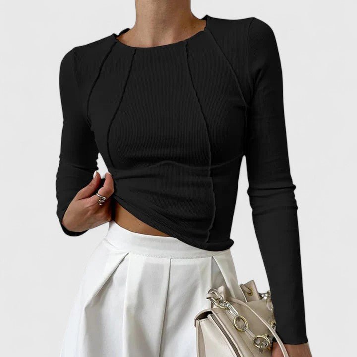 Women's Long Sleeve Crop Top - Black
