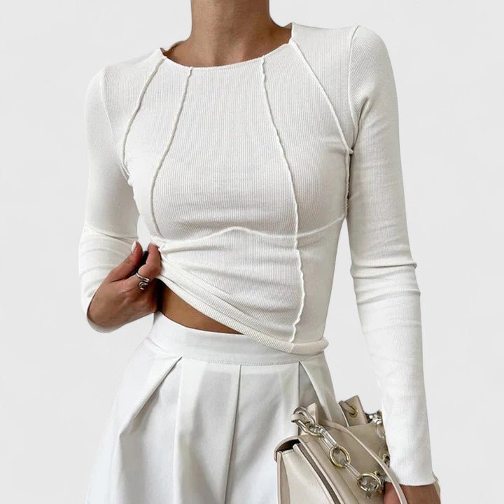 Women's Long Sleeve Crop Top - White