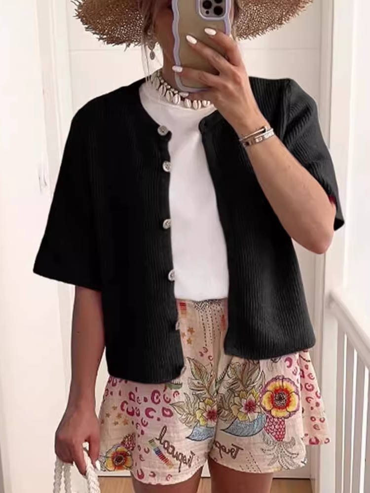 Women's Oversized Cropped Cardigan - Black