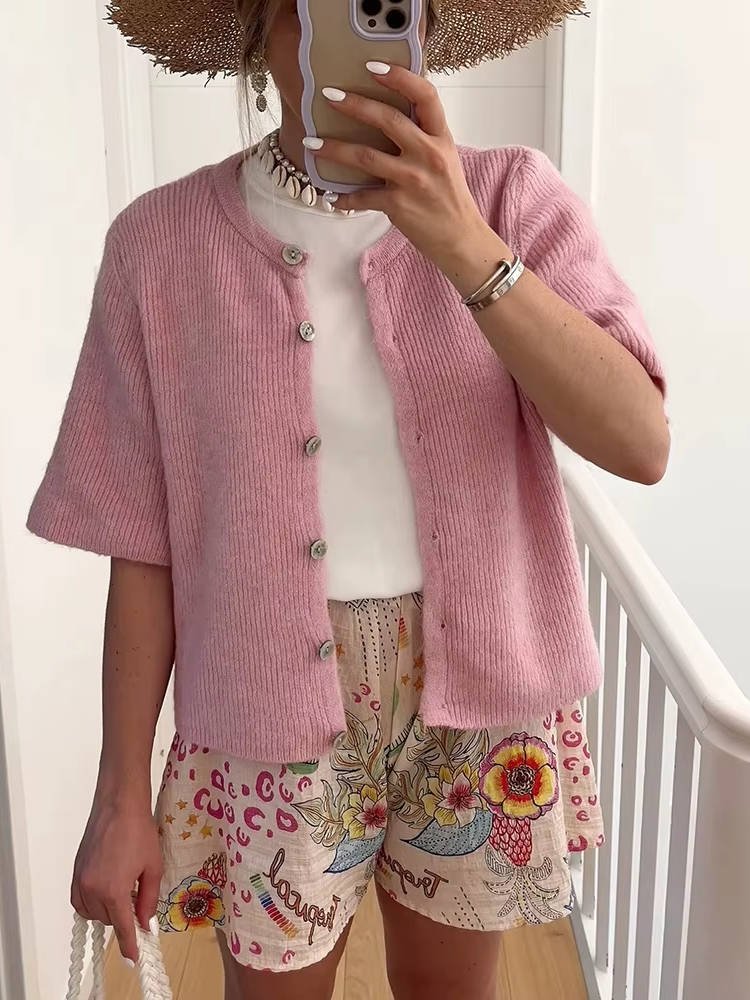 Women's Oversized Cropped Cardigan - Pink