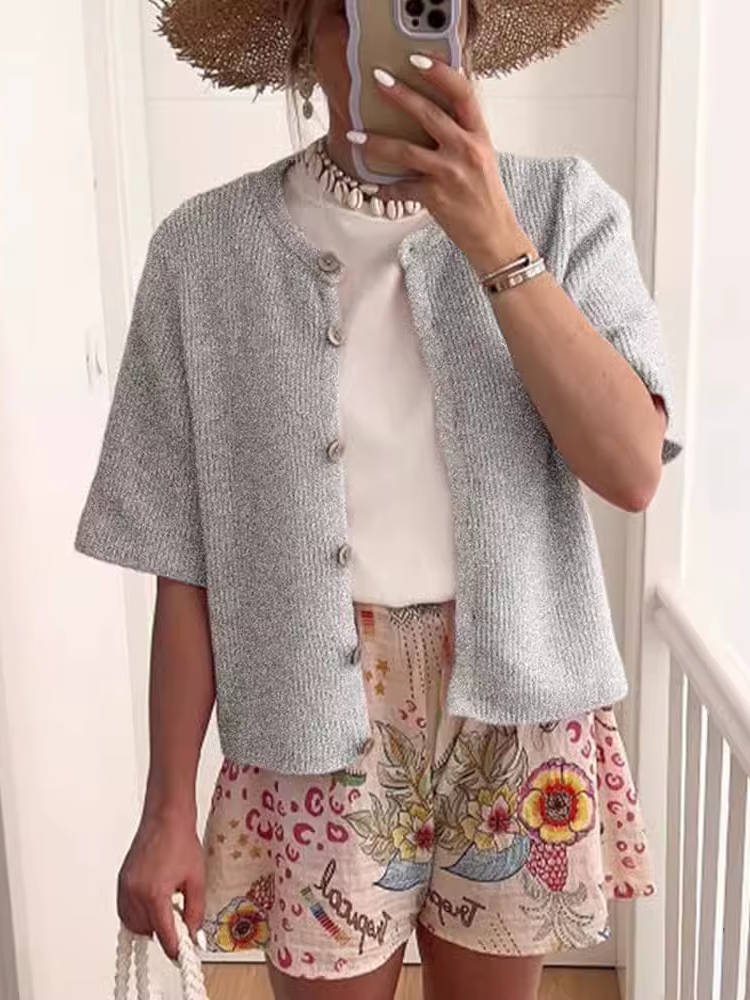 Women's Oversized Cropped Cardigan - Gray