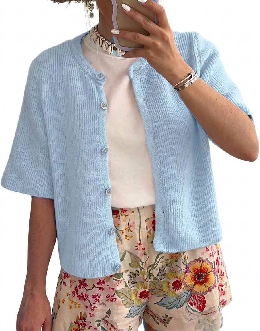 Women's Oversized Cropped Cardigan - Sky blue