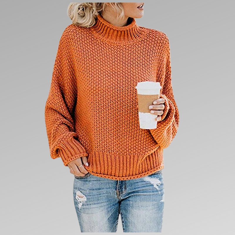 Women's Oversized Turtleneck Sweater - Orange