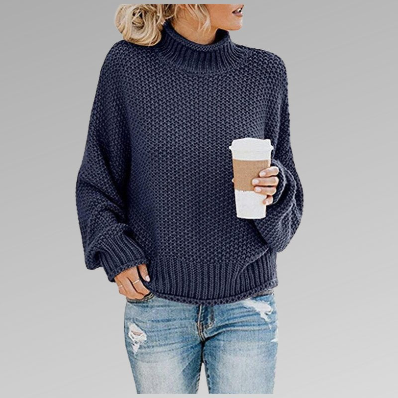 Women's Oversized Turtleneck Sweater - Blue