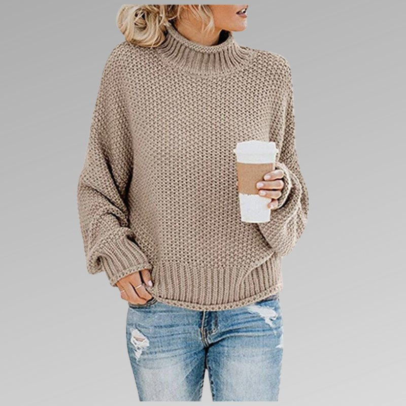 Women's Oversized Turtleneck Sweater - Brown