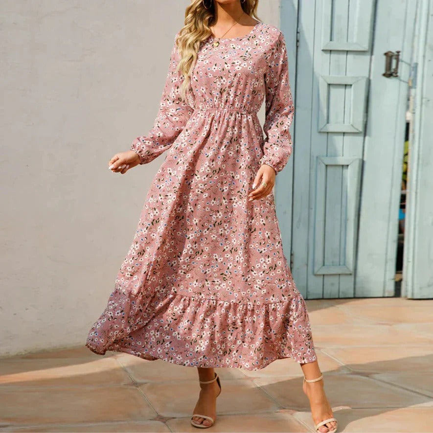 Long Sleeve Floral Maxi Dress - Pink (Almost sold out)