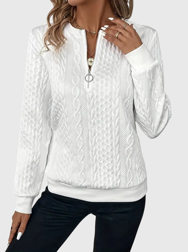Women's Quarter-Zip Pullover Sweatshirt - White with White Zipper