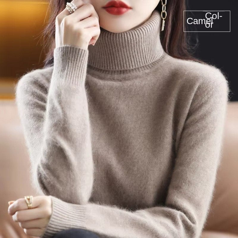 Women's Slim Wool Turtleneck Sweater - Camel