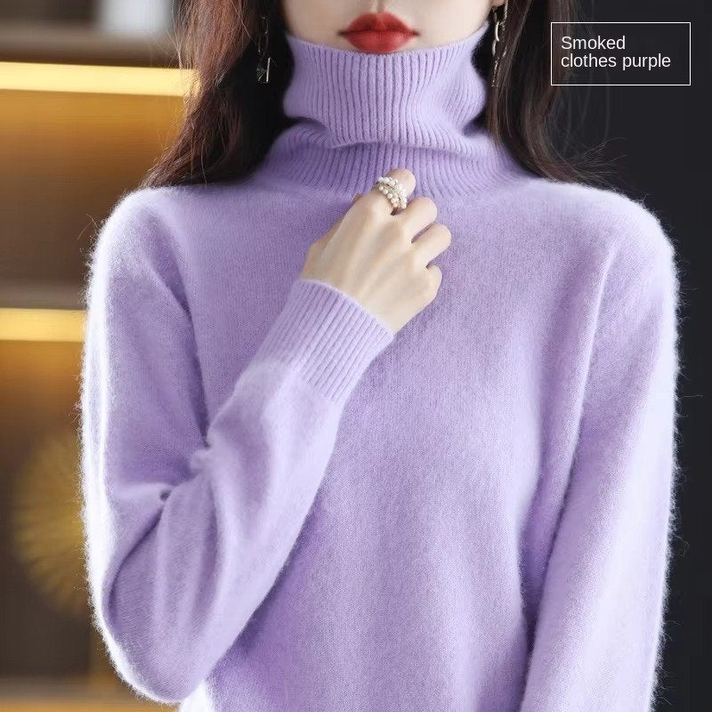 Women's Slim Wool Turtleneck Sweater - Smoke purple