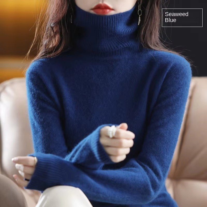 Women's Slim Wool Turtleneck Sweater - Seaweed Blue