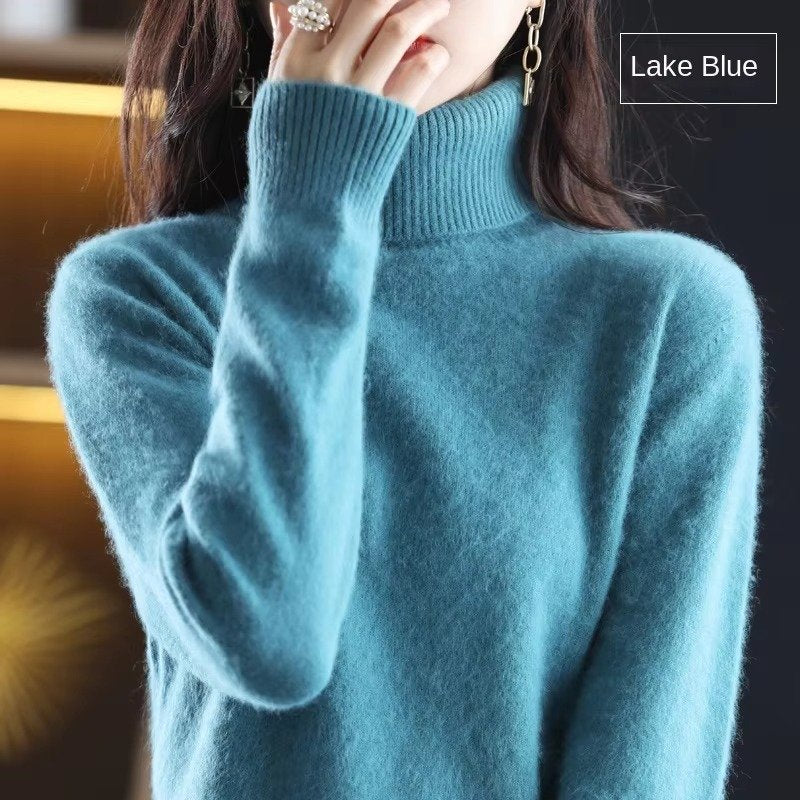 Women's Slim Wool Turtleneck Sweater - Lake Blue