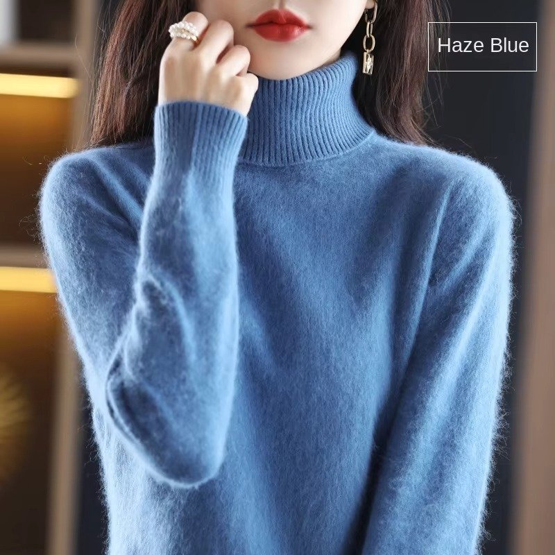 Women's Slim Wool Turtleneck Sweater - Hazel Blue