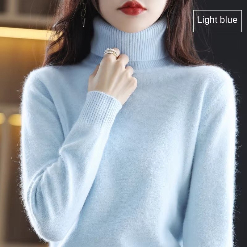 Women's Slim Wool Turtleneck Sweater - Light Blue