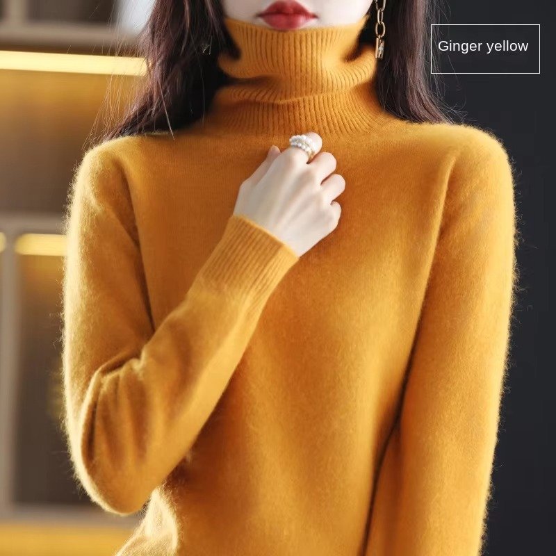 Women's Slim Wool Turtleneck Sweater - Ginger  Yellow