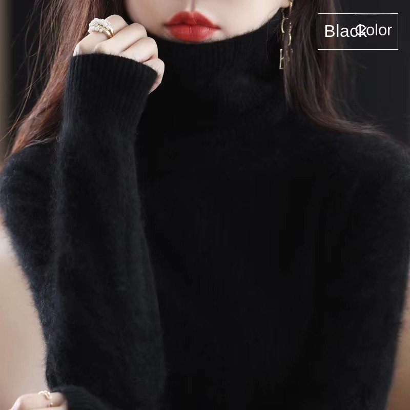 Women's Slim Wool Turtleneck Sweater - Black