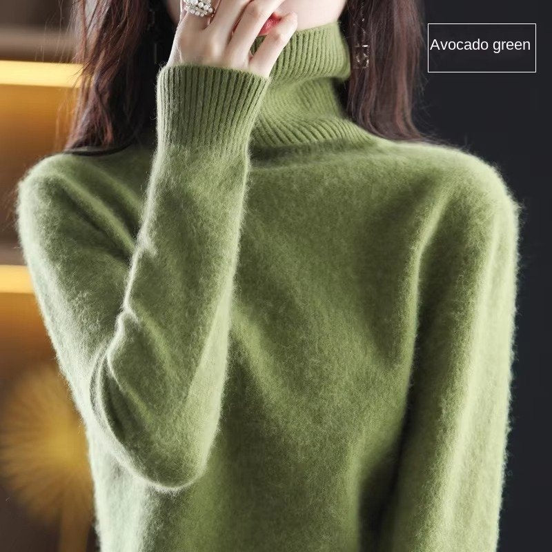 Women's Slim Wool Turtleneck Sweater - Avocado Green