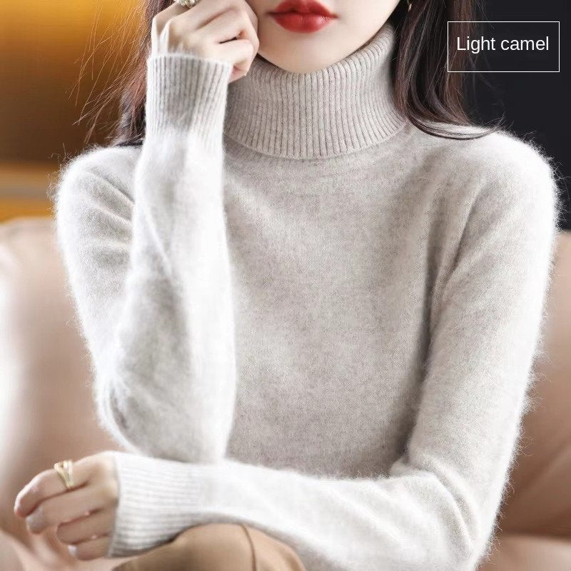 Women's Slim Wool Turtleneck Sweater - Light Camel