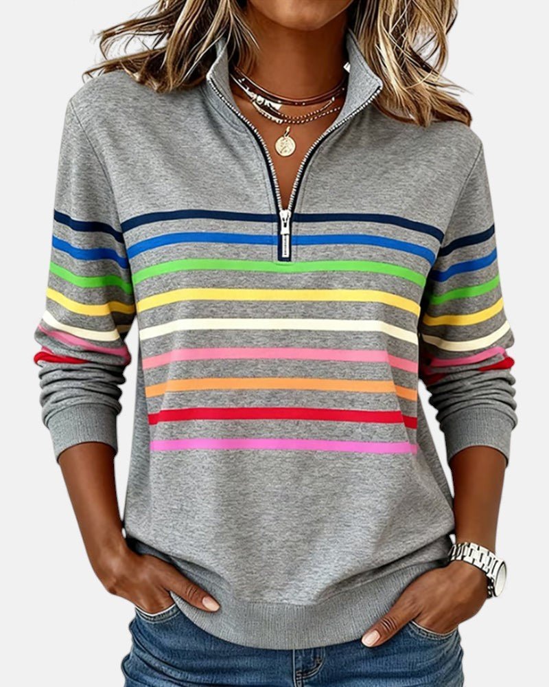 Women's Striped Quarter-Zip Sweatshirt - Gray