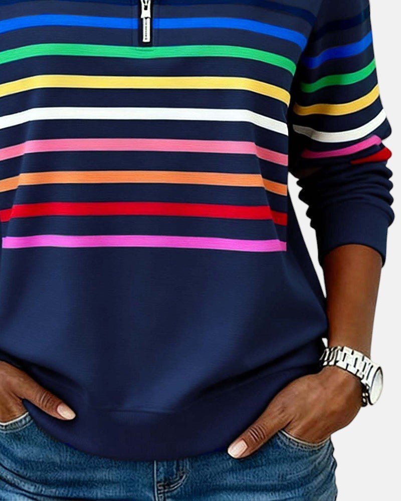 Women's Striped Quarter-Zip Sweatshirt