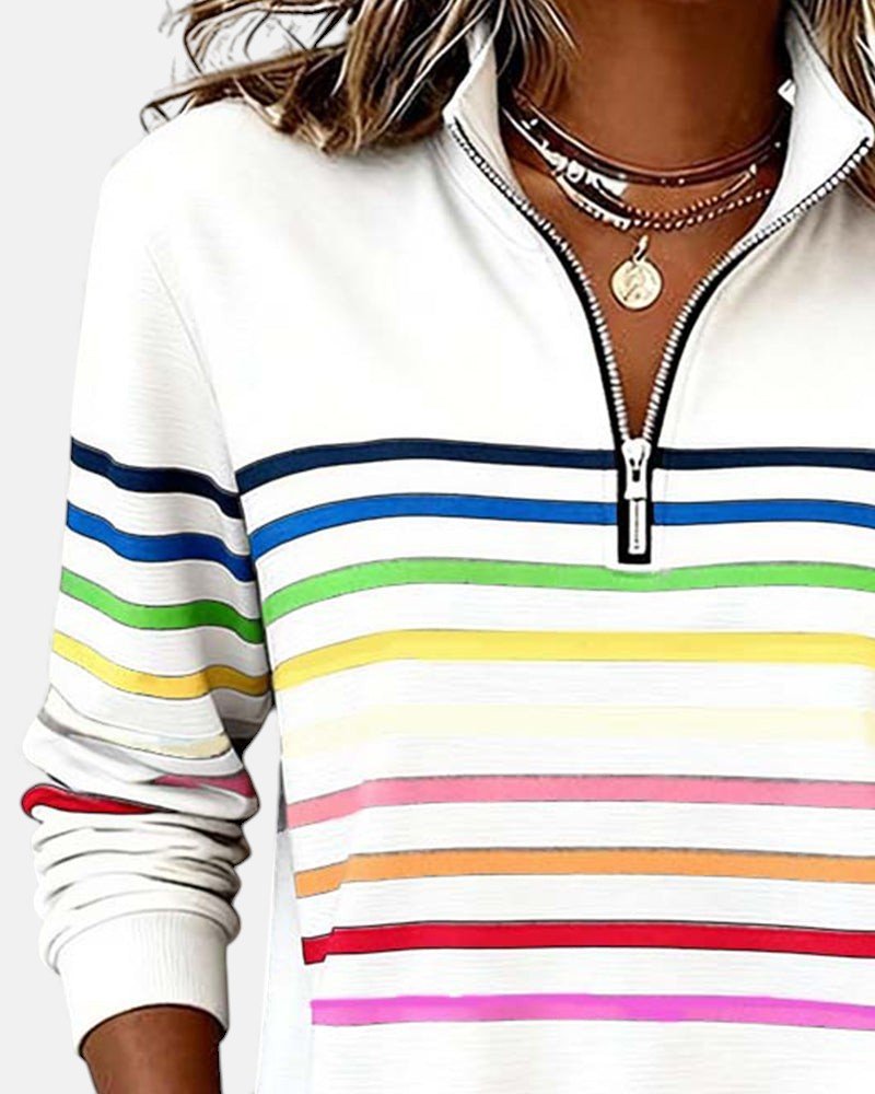 Women's Striped Quarter-Zip Sweatshirt