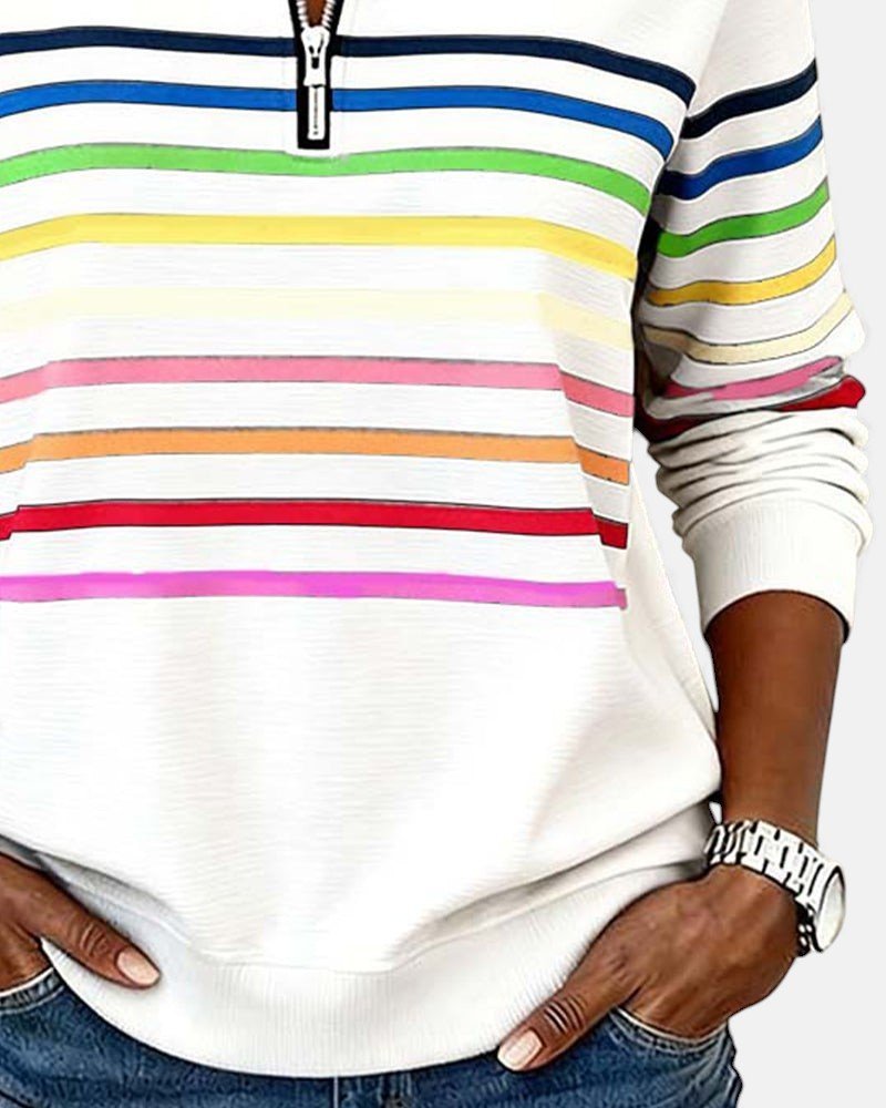Women's Striped Quarter-Zip Sweatshirt