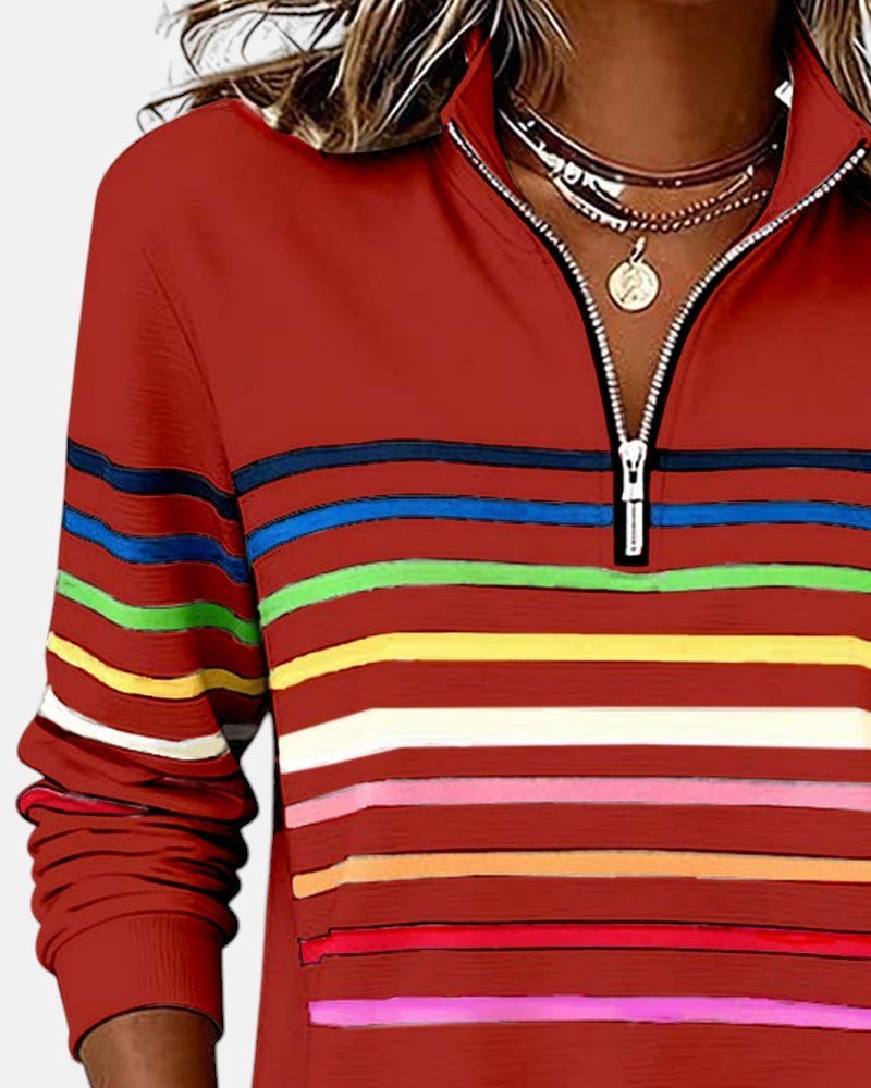 Women's Striped Quarter-Zip Sweatshirt