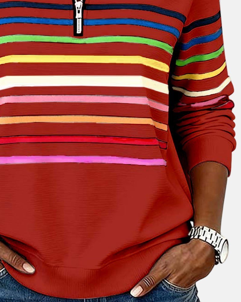 Women's Striped Quarter-Zip Sweatshirt