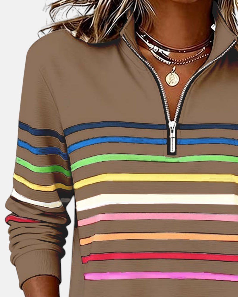 Women's Striped Quarter-Zip Sweatshirt